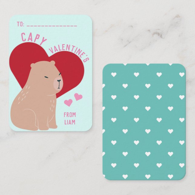 Classroom Valentine's Day Capybara Capy Card (Front/Back)