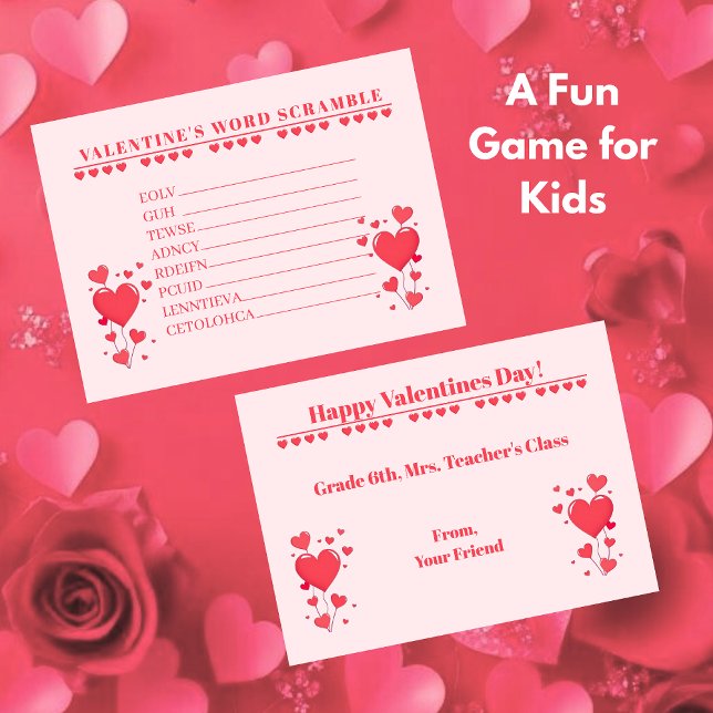 Classroom Valentine's Day Card Game-Word Scramble (Classroom Valentine's Day Card Game-Word Scramble-Kids)