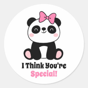 Classroom Valentine's Day Cute Panda Pink Bow Classic Round Sticker