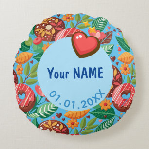 Classroom Valentine's Day Donut Flower Personalize Round Pillow