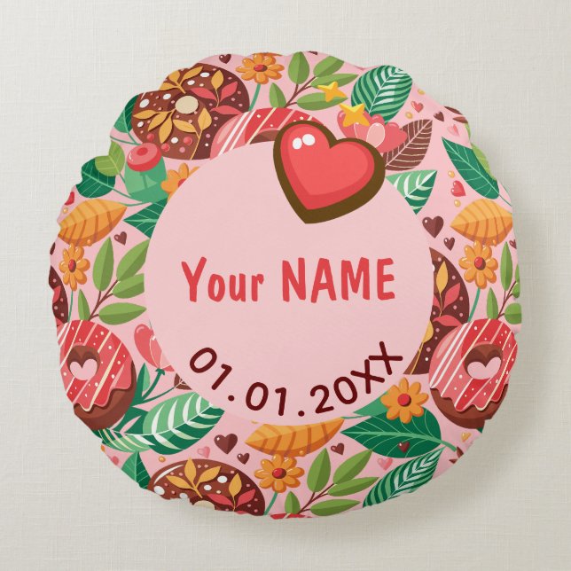 Classroom Valentine's Day Doughnut Flower Personal Round Pillow (Front)