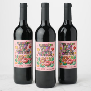 Classroom Valentine's Day Doughnut Flower Personal Wine Label