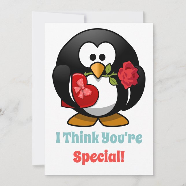 Classroom Valentine's Day Penguin Heart Holiday Card (Front)