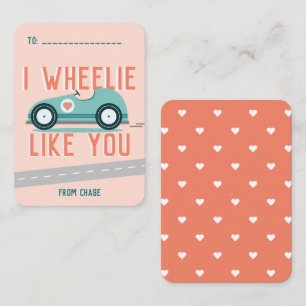 Classroom Valentine's Day Race Car Wheelie Card
