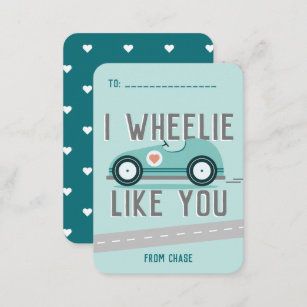 Classroom Valentine's Day Race Car Wheelie Card