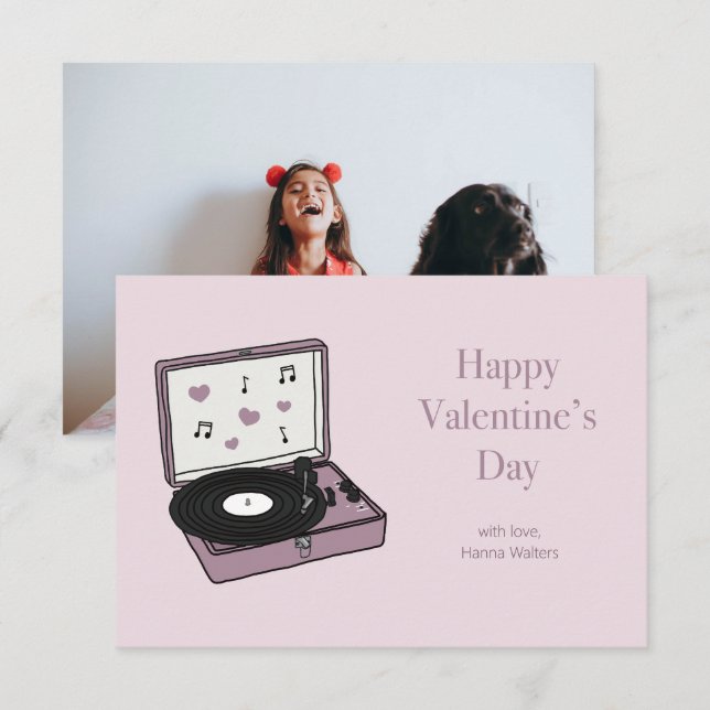 Classroom Valentines Record Player Photo Card (Front/Back)