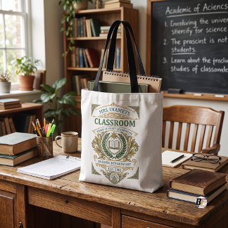 Classroom Vintage Academic Crest Green Gold Tote Bag