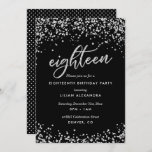 Classy 18th Birthday Invitation, Sparkly Confetti Invitation<br><div class="desc">Classy 18th Birthday Party Invitations: Sparkly silver confetti 18th birthday party invitation design featuring faux diamond / bright silver glitter look confetti polka dots. Silver "eighteen" written in hand-lettering script typography. Contemporary lettering fills out the party details. [Note that while elements of this design will print to look like glitter,...</div>