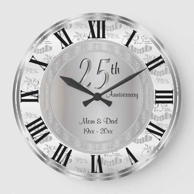 Classy 25th Silver Anniversary Large Clock (Front)