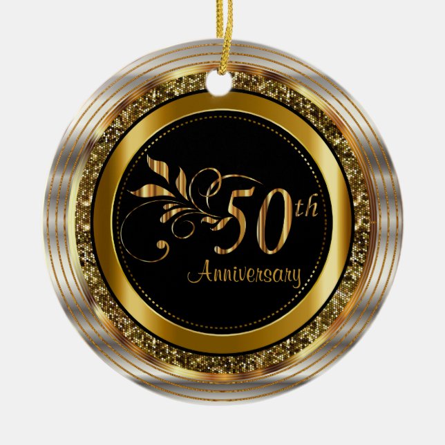 Classy 50th Golden Anniversary Ceramic Ornament (Front)