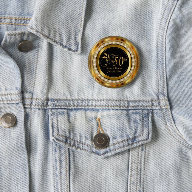 Classy 50th Golden Diamond Wedding Anniversary 2 Inch Round Button (In Situ)