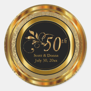 Classy 50th Golden Wedding Anniversary Classic Round Sticker