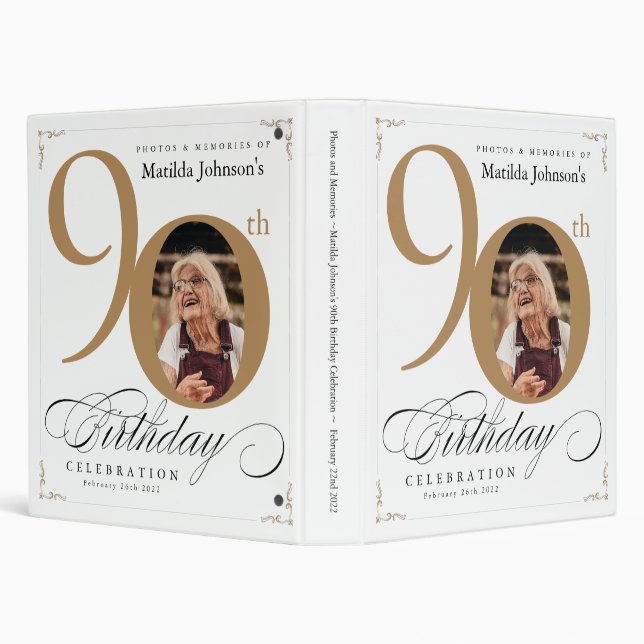 Classy 90th Birthday White Gold Typography Custom Binder (Background)