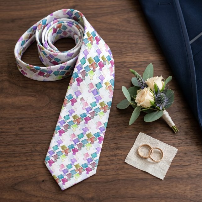 Classy Abstract Retro Squares Polka Dots Pattern Tie (Creator Uploaded)