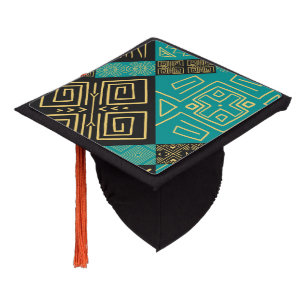 Classy African Tiles Line Art Pattern   Graduation Cap Topper