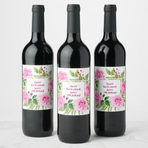 Classy and Beautiful Pink Roses 70th Birthday Wine Label