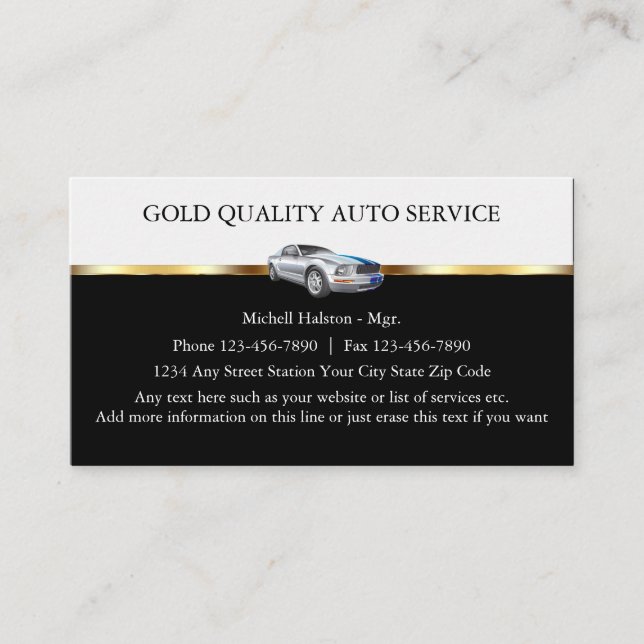 Classy And Cool Automotive Business Cards (Front)