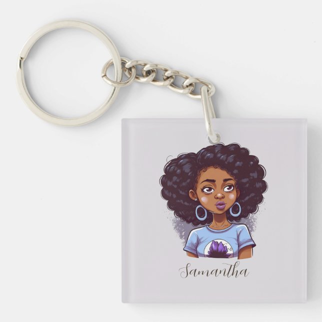 Classy and Elegant Afro Woman Keychain (Front)