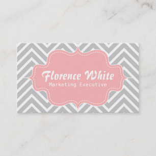 Classy and Elegant, grey and white chevron pattern Business Card