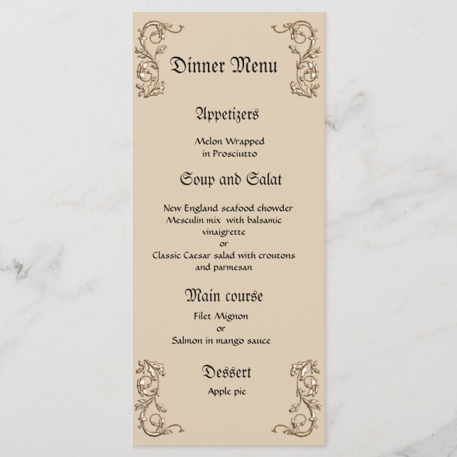 Classy and elegant wedding dinner menu (Front)