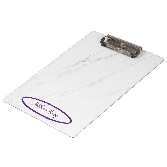 Classy and Functional White Marble Clipboard (Angled)