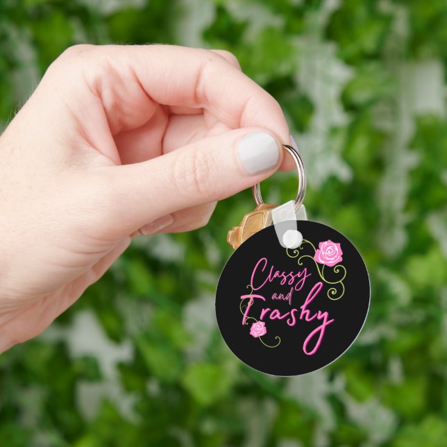 Classy and Trashy Pink Rose   Keychain (Hand)
