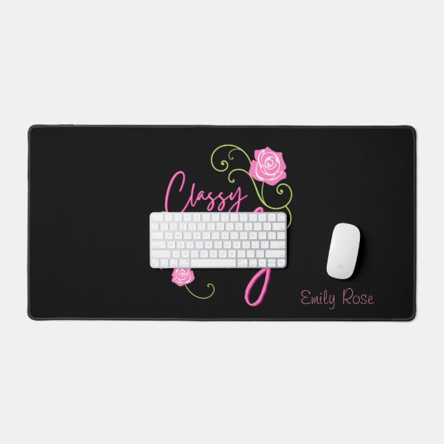 Classy and Trashy Pink Rose Personalized Desk Mat (Keyboard & Mouse)