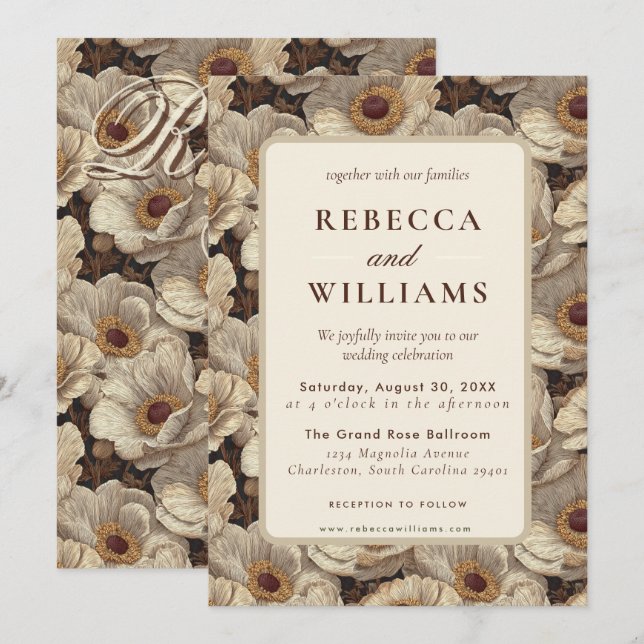Classy Anemones Floral Backyard Wedding Invitation (Front/Back)