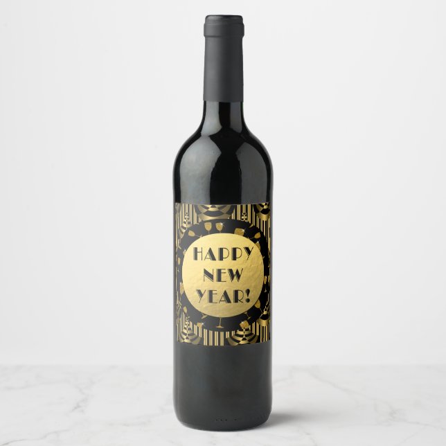 Classy Art Deco | Happy New Year Wine Label (Front)