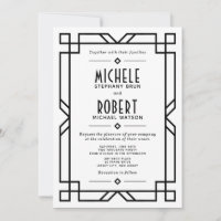 Classy Art Deco Modern Black Frame White Wedding