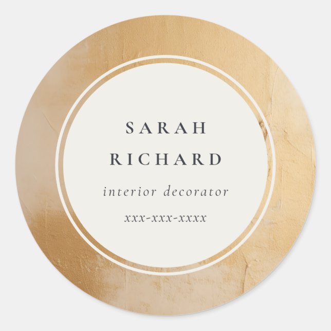 Classy Artistic Beige Gold Oil Paint Business Classic Round Sticker (Front)