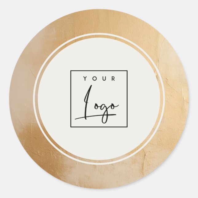Classy Artistic Beige Gold Oil Paint Logo Business Classic Round Sticker (Front)