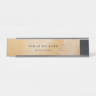 Classy Artistic Chic Beige Gold Oil Paint Business Desk Name Plate