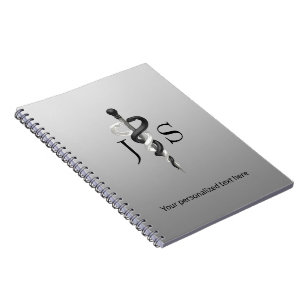 Classy Asclepius Noble Medical Elegant Black White Notebook