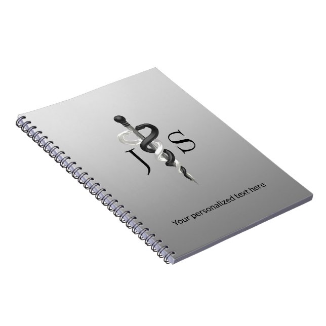 Classy Asclepius Noble Medical Elegant Black White Notebook (Right Side)