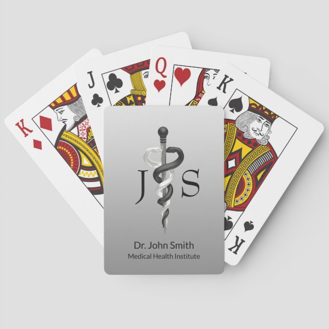 Classy Asclepius Noble Medical Elegant Black White Playing Cards (Back)