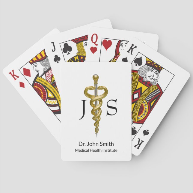Classy Asclepius Noble Medical Elegant Gold Silver Playing Cards (Back)