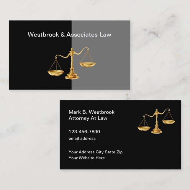 Classy Attorney Gold Tone Scale Of Justice Business Card (Front/Back)