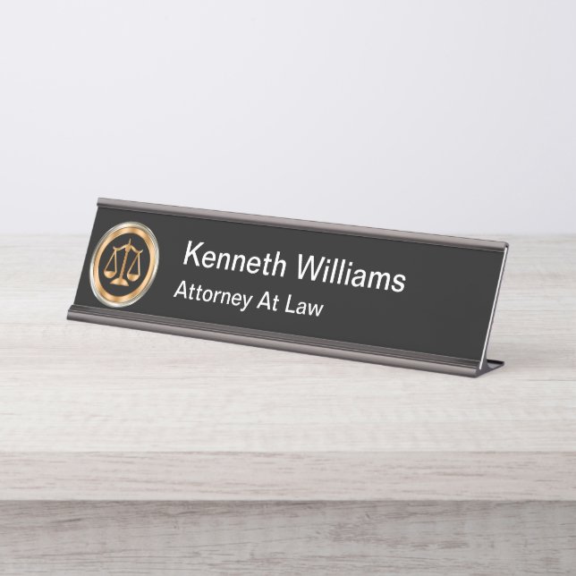Classy Attorney Law Emblem Design Desk Name Plate (Front)