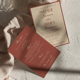 Classy Auburn Copper Old Money All In One Wedding Invitation