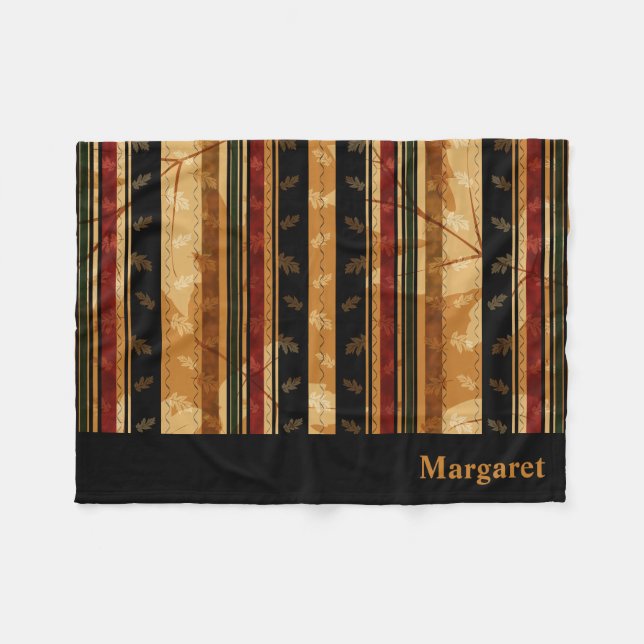 Classy Autumn Leaf and Pattern Design Fleece Blanket (Front (Horizontal))