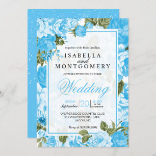 Classy Baby Blue Floral Wedding Invitation