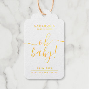Classy Baby Shower Personalized Gold Foil Gift Tag