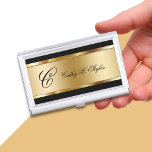 Classy Beauty Business Card Holders<br><div class="desc">Glitzy beauty business card case in gold coloured monogram name emblem you can make your own by adding your name, company name or initials. Designed for any beauty consultant, hairdresser, or makeup artist and presents your business cards in a stylish way.</div>