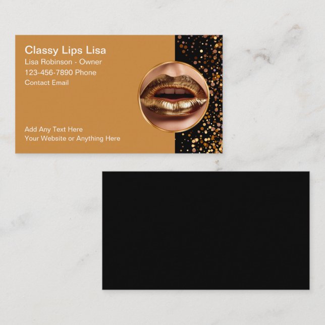 Classy Beauty Gold Coloured Lipstick Business Card (Front/Back)