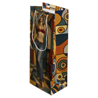 Classy Beauty In Blue Jeans Wine Gift Bag