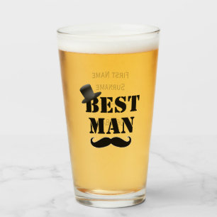 Classy Best Man Moustache Top Hat Custom Glass