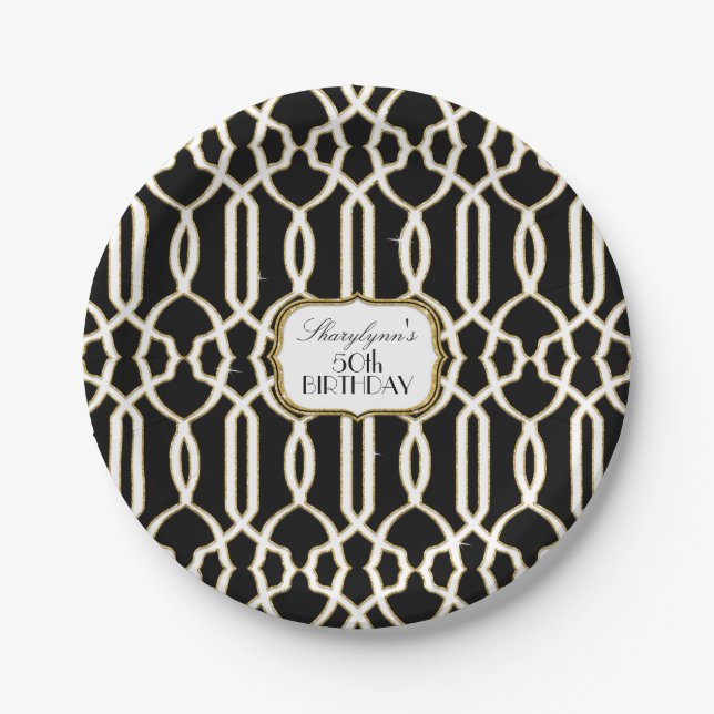 Classy Birthday Party Decor Trellis Lattice Gold Paper Plate (Front)