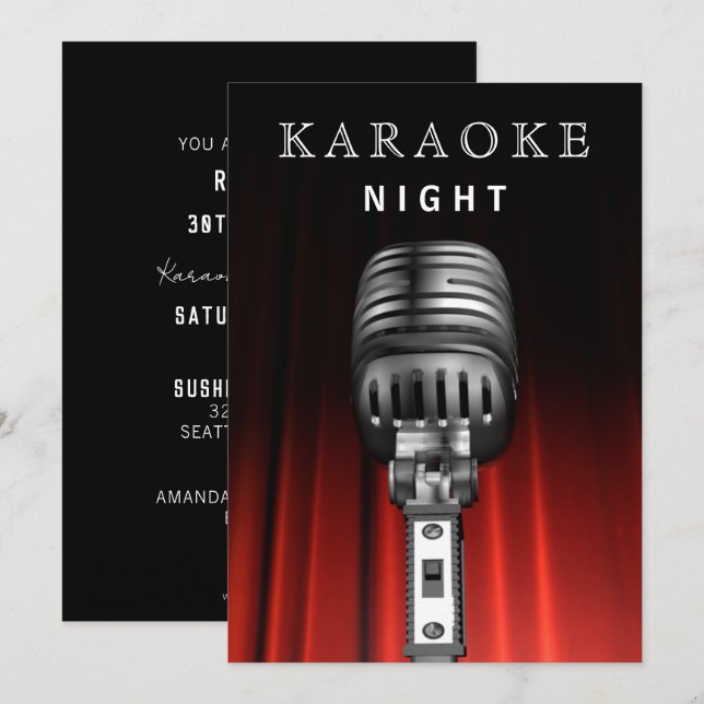 Classy Black 30th Birthday Karaoke Night Party Invitation (Front/Back)
