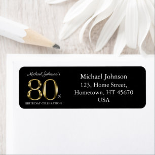 Classy Black 80th Birthday Solid Gold Adresse de t